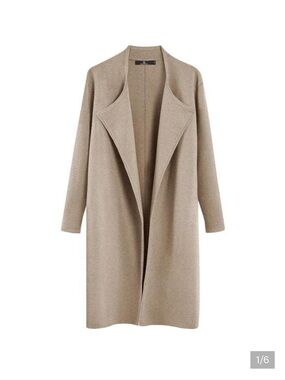 Women's Long Open-Front Cardigan Sweater in Taupe